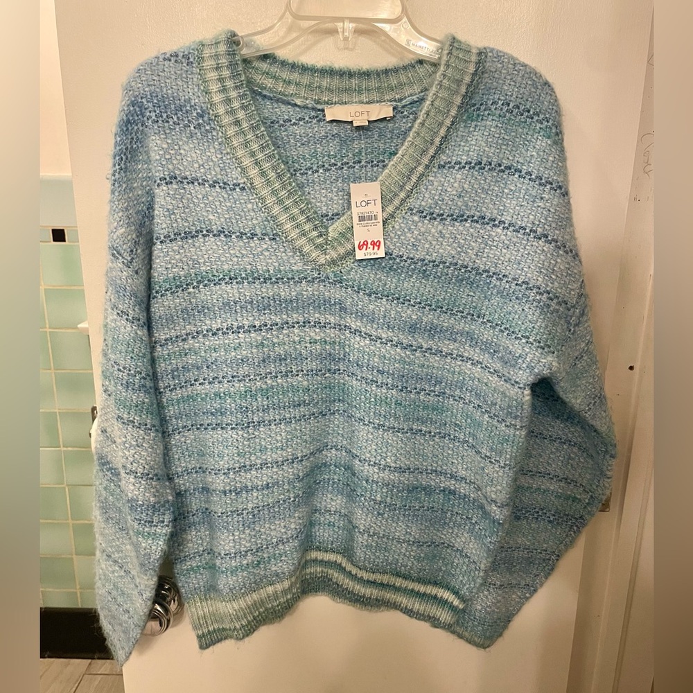 NWT LOFT Women's Blue Striped Sweater Size Small
